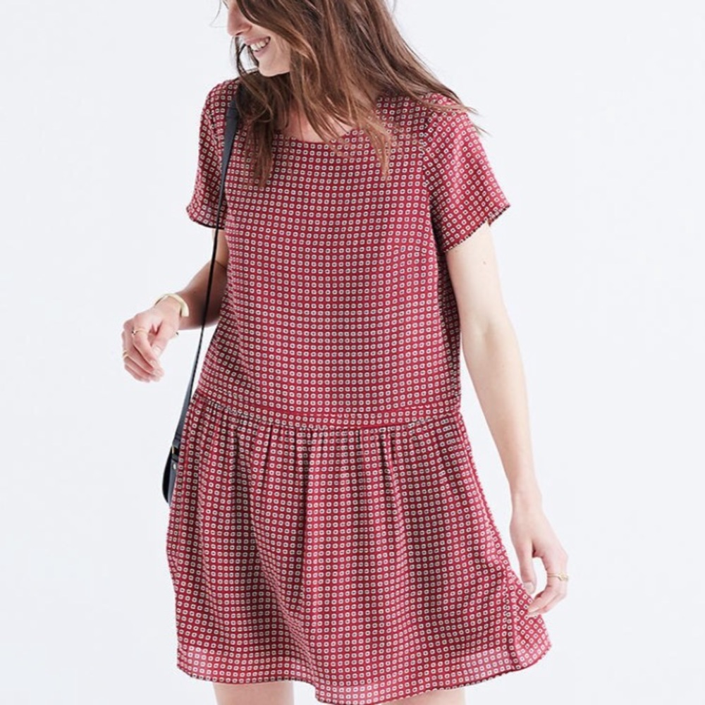 Madewell Red Ascot Tile Print Silk Dress